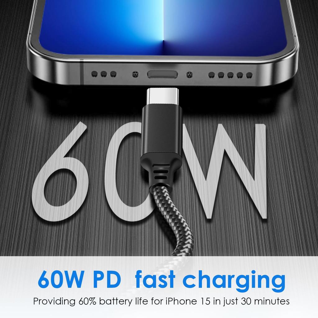PASOW to Type C 60W USB PD iPhone MacBook iPad iPad Air Galaxy and More USB-C USB-C Cable, Cable, Compatible, 15/15 Pro, Pro, Pro, 5, S24, Pixel, LG,