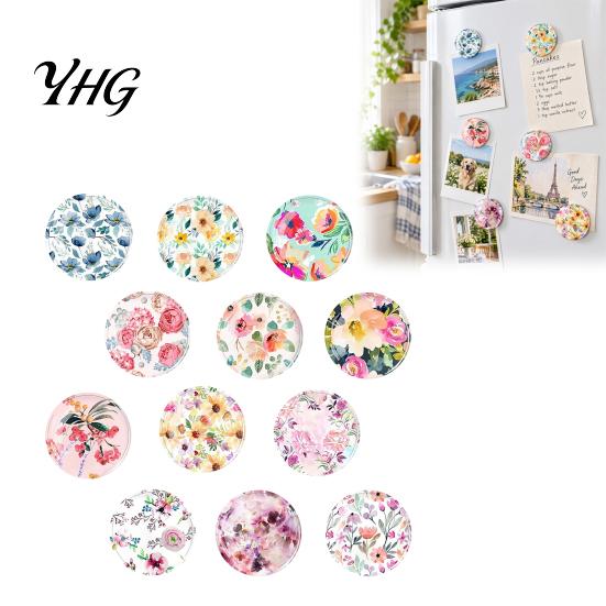 Hand Painted Flower Magnets 12Pcs Resin Epoxy Floral Refrigerator Magnet, Pattern Fridge Decorative Round Magnetic Decoration for Kitchen Office