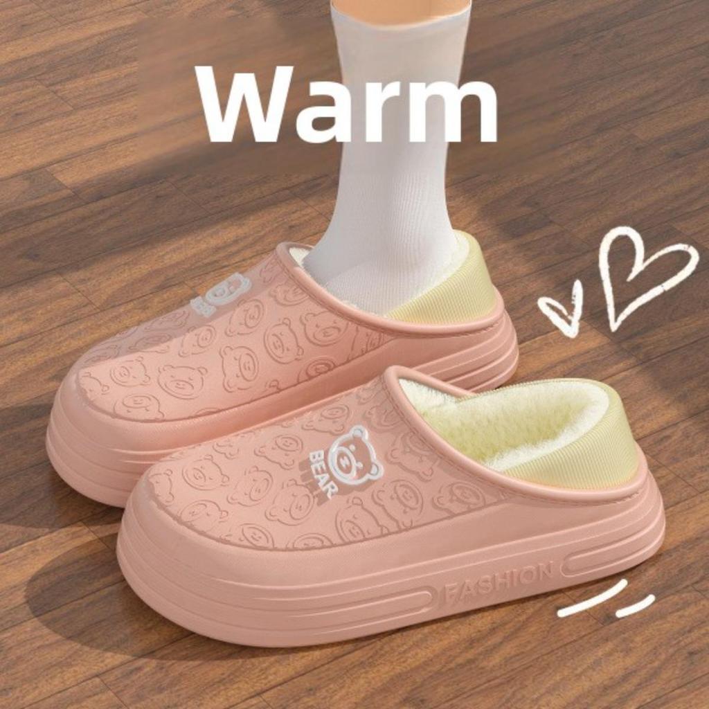 Waterproof Cotton Slippers for Women In Autumn and Winter, Anti Slip Plush Bags and Cotton Shoes for Indoor Home Use
