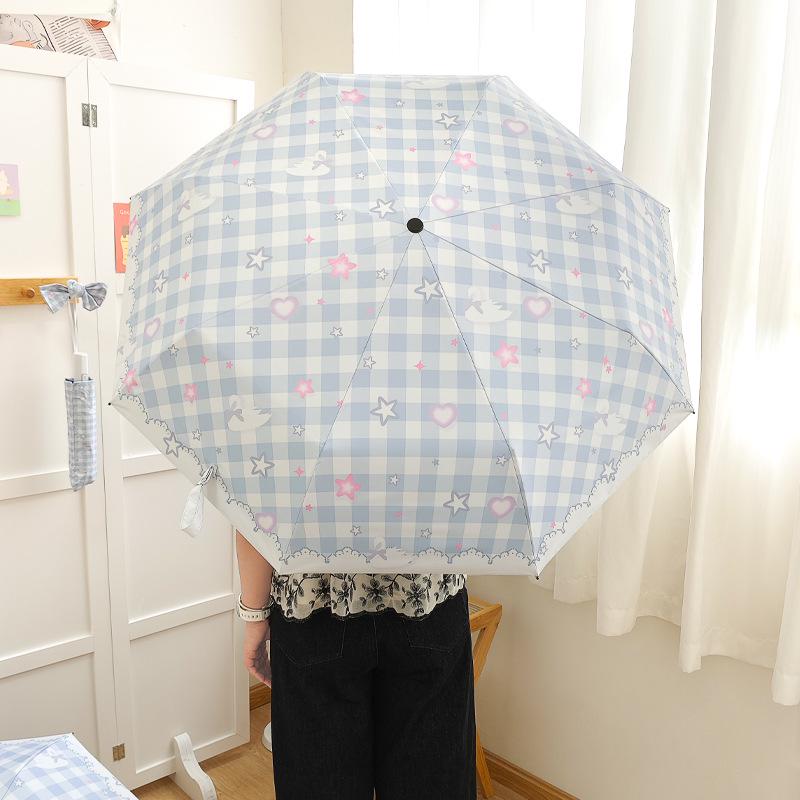 Women's Automatic Plaid Folding Umbrella: UV Protection, Dual-Use for Rain or Shine