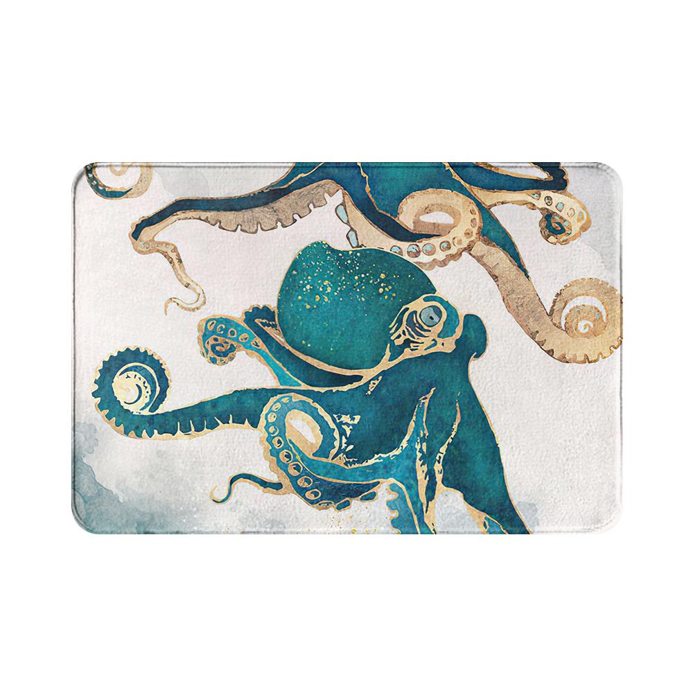 Sea Creatures Octopus Sea Life Nautical Blue Door Mats Kitchen Floor Bath Entrance Rug Mat Absorbent Indoor Bathroom doormat