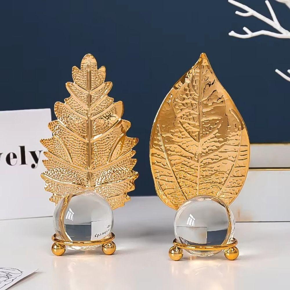 Fine Craftsmanship Crystal Ball Table Decoration Metal Leaf Crystal Ball Collectibles  Office