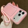 Candy Color Card Slot Bag Holder Phone Case For iPhone 17 16 15 14 13 12 11Pro Max Air Wrist Strap Shockproof Cover With Lanyard
