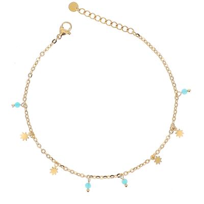 [R4491] - Fußkettchen Stahl 'Kleopatra' goldgrün (Amazonit) - 25cm - 5mm