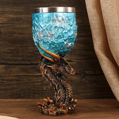 Creative Blue Ice Dragon Golden Dragon Whiskey Glass Vintage German Embossed Goblet Red Wine Glass