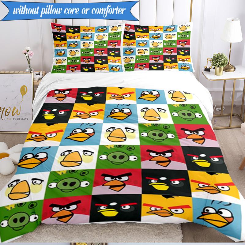 Red Birds Characters Collage 3pcs K-pop music group Bedding set,Ideal for Bedroom, Dormitory,Including Duvet Cover And 2pcs Pillowcases,Fan gifts
