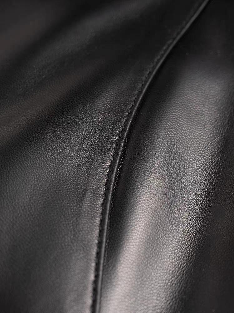 Genuine European & American High Waist Leather A-line Skirt for Women