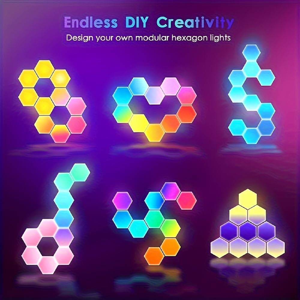8 Pack Hexagon Light Panels - Smart RGB Hexagon LED Lights Wall Lights with APP & Remote Control Cool Music Sync Gaming Lights for Lving Room,