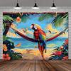 Tropical Parrot Beach Tapestry, Colorful Macaw Hammock Background Cloth, Summer Wall Decor