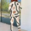 Women Plus Size Round Neck Long Sleeve Printed Top And Fitted Pants Two Piece Set