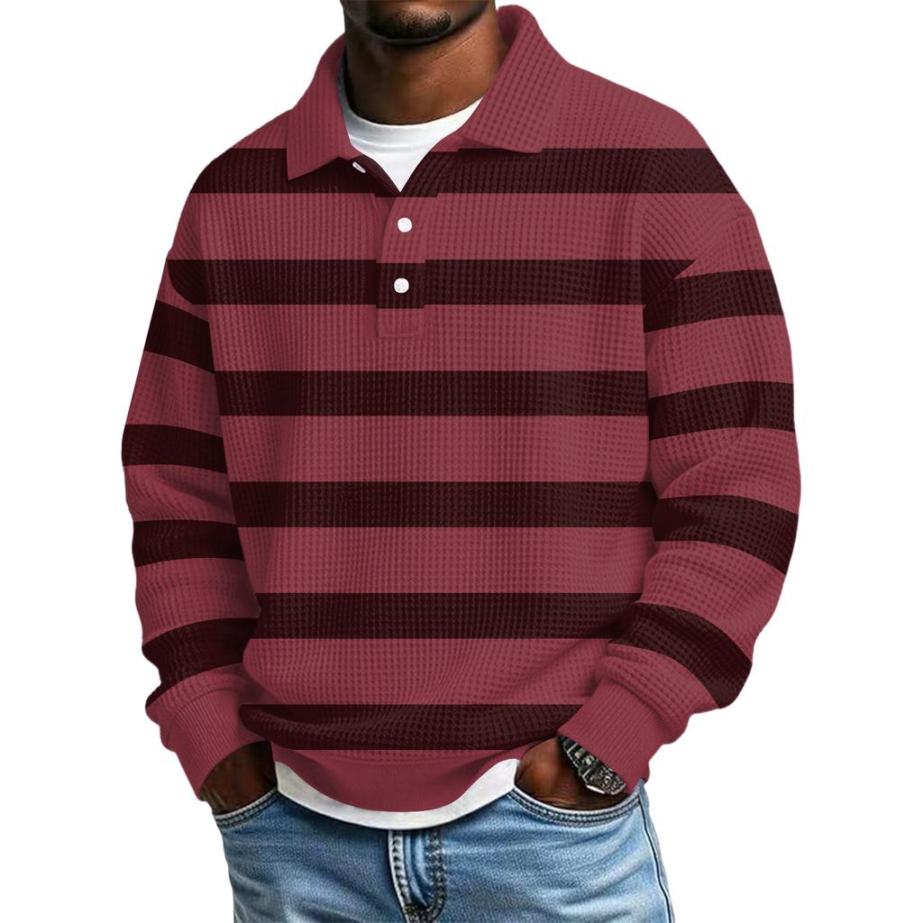 Men's Color-Block Collar Long-Sleeve Casual Top