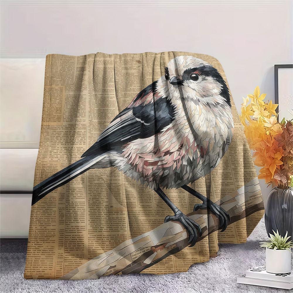 1Pc Stickerbird Print Flannel Blanket, High quality Comfortable for All Seasons, Home Decor, Warmth and Comfort, Perfect for Christmas Gifts