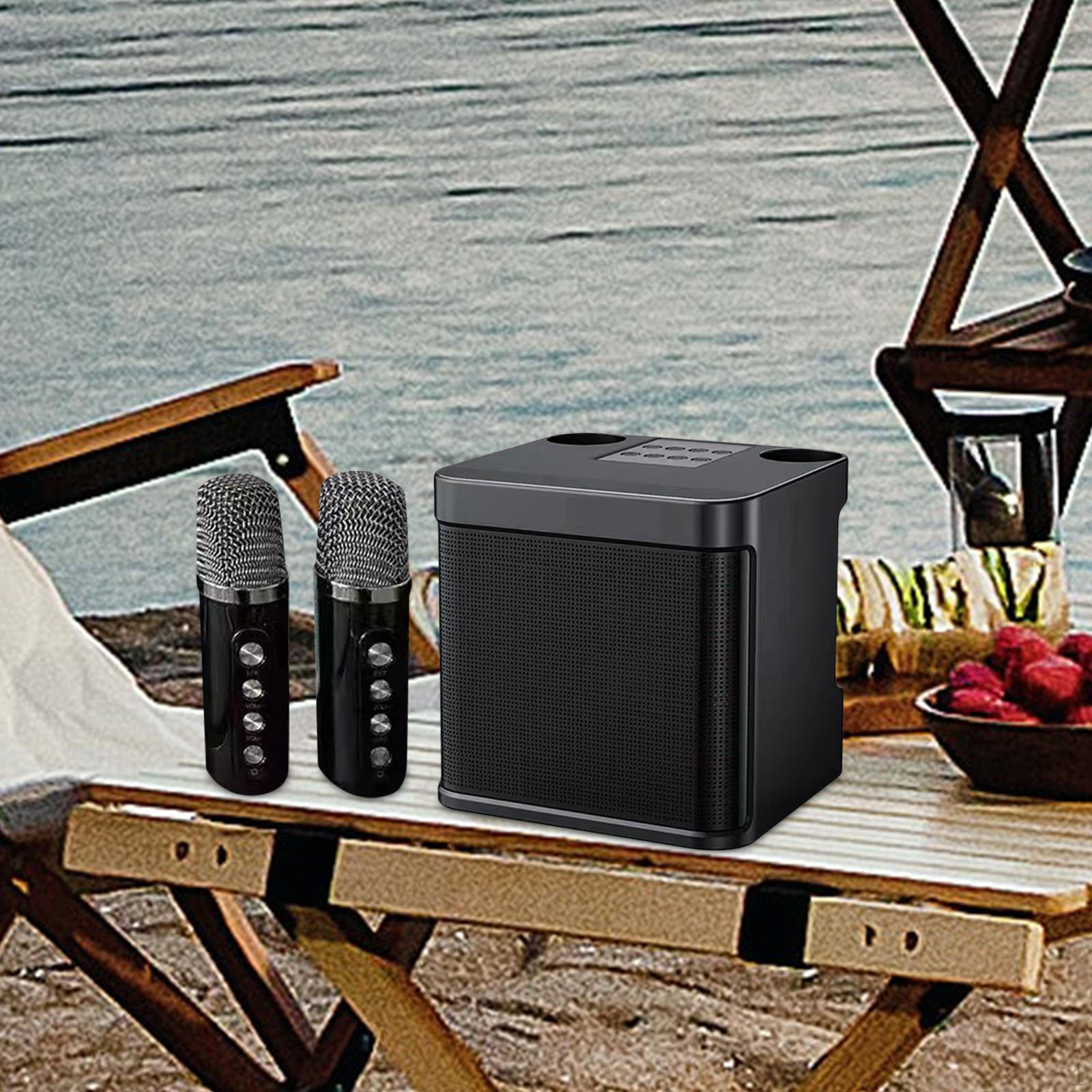 

Karaoke Machine Portable Speaker BT Entertainment with 2 No Wire Microphone Voice Changing for чорний