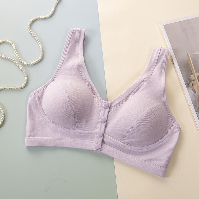 Underwire-Free Front Closure Bra for Middle-Aged & Elderly - Lightweight, Easy-Off, Solid Color Design