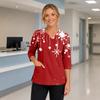 Women's Christmas Print V-Neck Work -Quarter Sleeve Caregiver Uniform Scrub Tunic