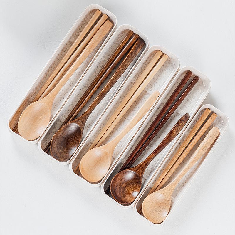 Korean Style Portable Cutlery: Wooden Chopsticks & Spoon Set for Students, Kids, Office Workers, and Travel