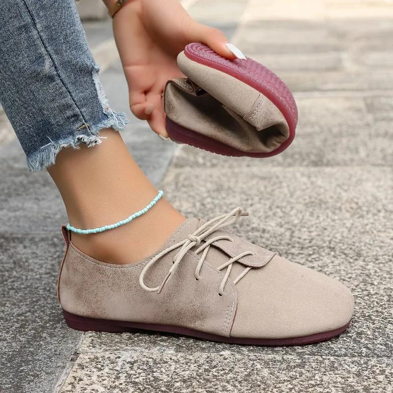 Retro Plus Size Women's Flats Outdoor Light Casual Shoes Versatile Comfortable Ladies Shoes Anti Slip Low Cut Lazy Flat Zapatos