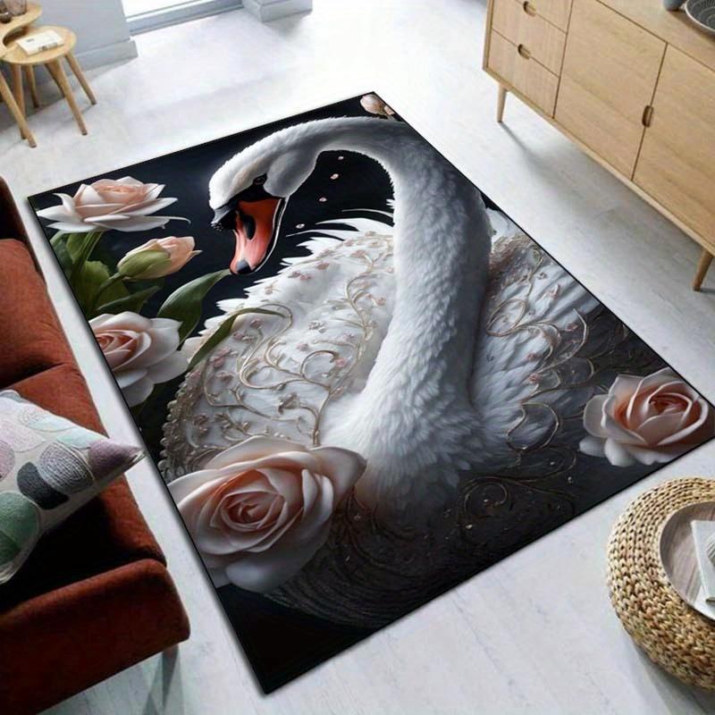 Elegant Swan and Roses Rug for Living Room Decor | Luxury Home Accessories | 3D Printed Area Rugs Skid resistant carpet