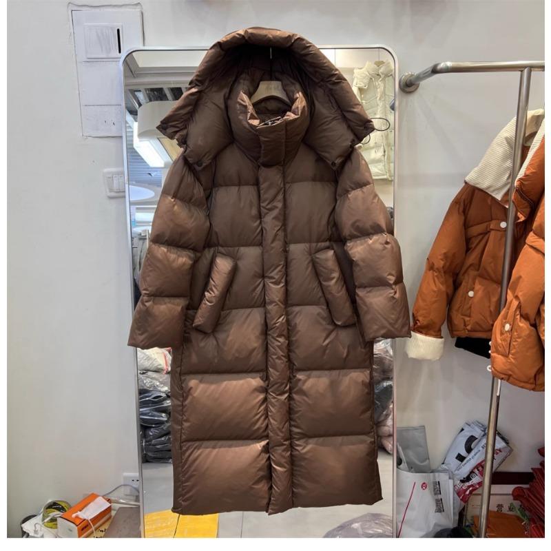 

Пуховик для поездок, универсальная термоодежда выше колена, с капюшоном, свободного кроя, стеганый, одежда из утиного пуха, партия S