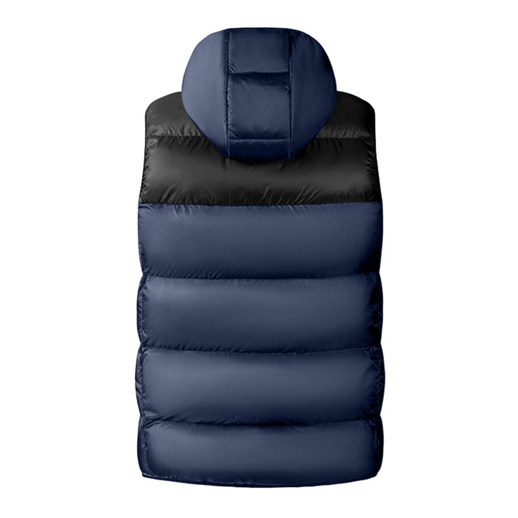 Men's Casual Loose Color-blocked Cotton Warm Jacket, Men's Double-sided Wearable, Detachable Cap Sleeveless Vest Jacket