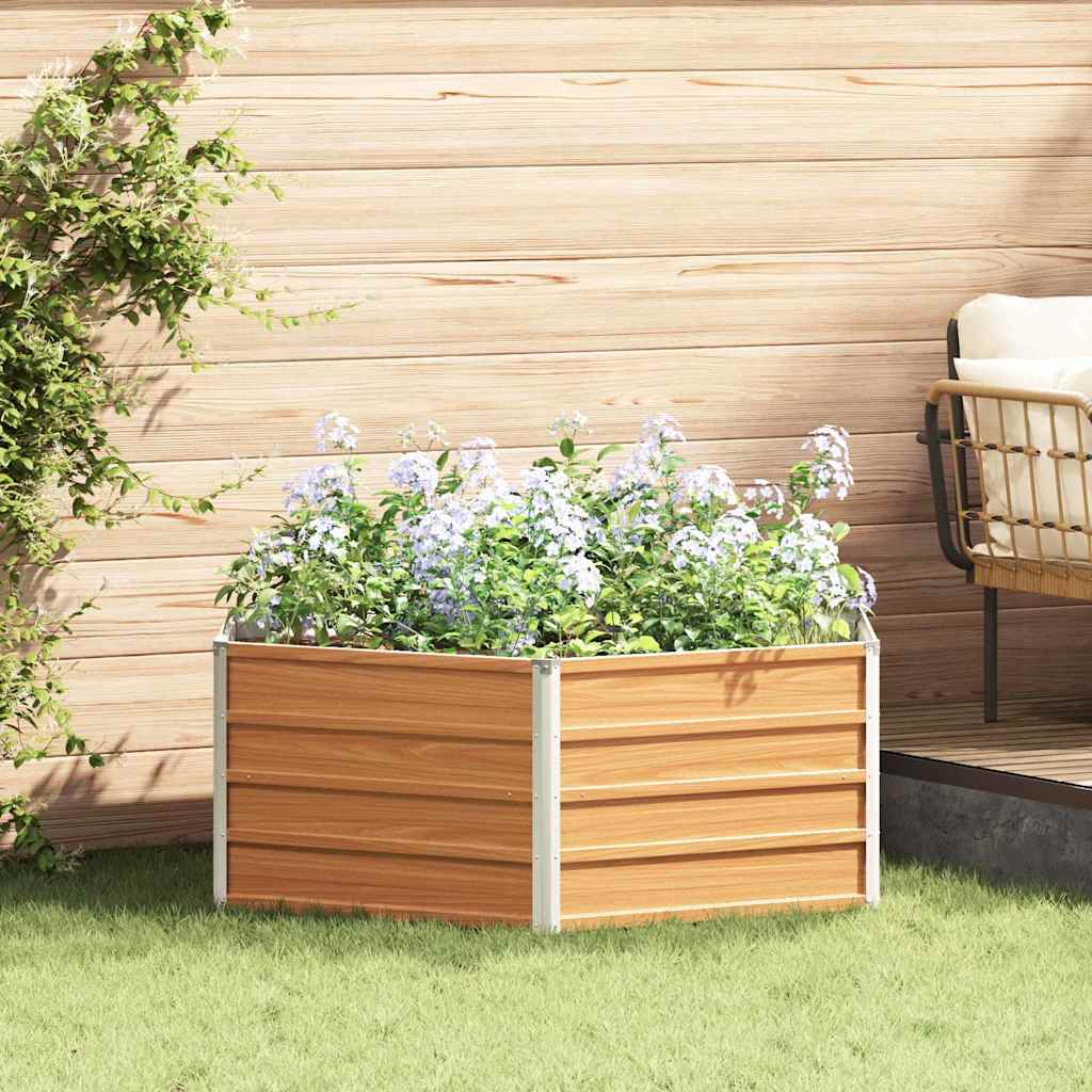 Raised Garden Bed for Outdoor Use Wood Look Finish 129 X 129 X 45 Cm Galvanized Steel