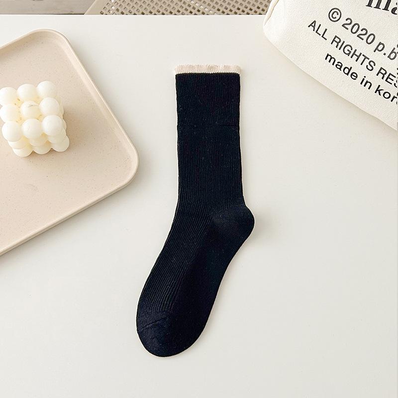 

Spring and summer lace stacking socks ins Korean contrasting color tube socks Japanese girls flanged socks One size fits all чёрный