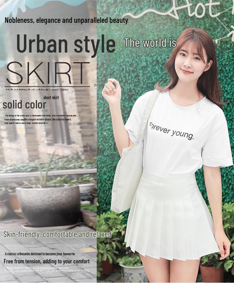 Pleated High-Waist A-Line Skirt for Women - Korean College Style, Fruit Green, Summer 2025