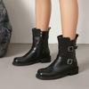 Classic Knight Boots Martin Boots Short Solid Color Belt Buckle Boots Leather Boots Retro Large Size 34-47