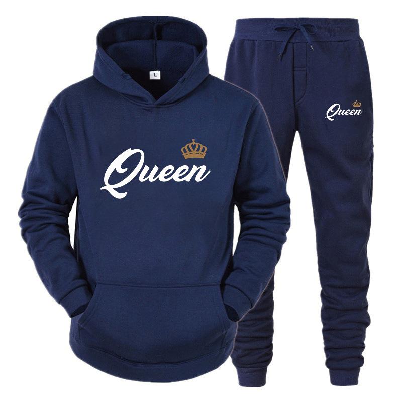 Men's and women's sportswear sets, hooded sweatshirts and pants, king and queen printed streetwear