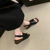 Flat bottom one-word sandals women's outer wear in the summer of 2025 new simple high-end French retro open-toed sandals
