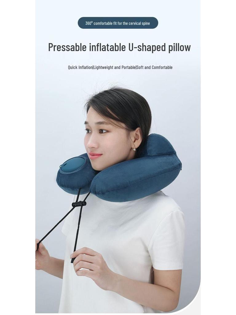 U-förmiges Reise-Nackenkissen - Zum Aufblasen drücken, Tragbare Stütze für Flüge und Geschäftsreisen