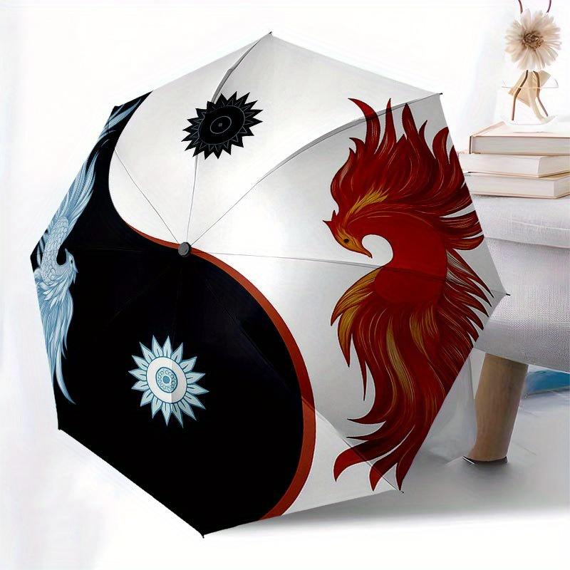 Yin Yang Phoenix: Balance in DesignUmbrella with Cute Design, Portable 3-Fold Compact Umbrella for Men & Women, Valentine's Day Mother's Day Halloween