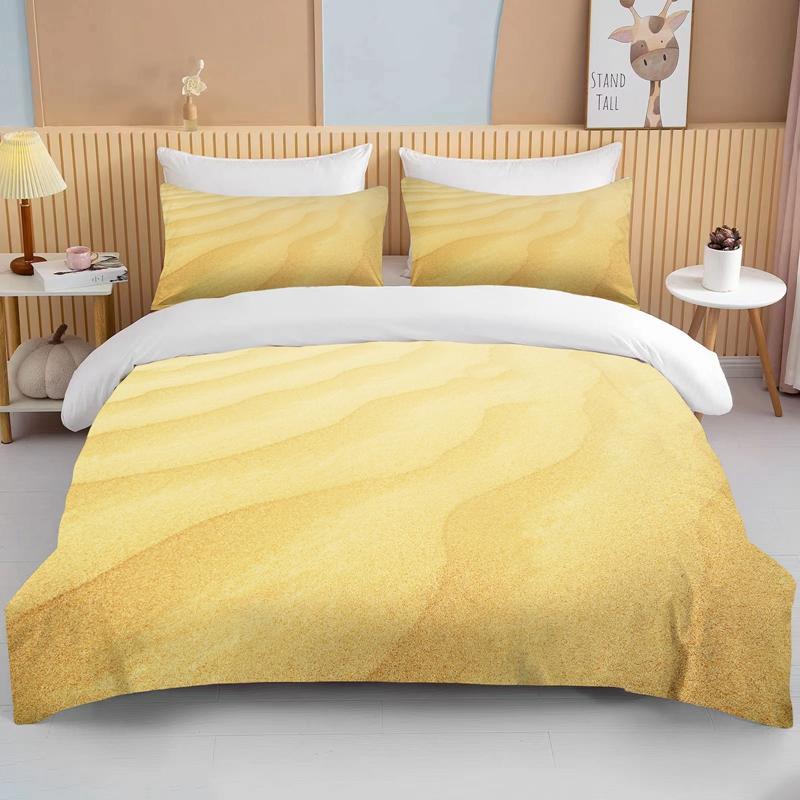 Natur Sand 3D-effekt Sängkläder Set King Size Dubbelsäng Mikrofiber Eller Polyester Påslakan Set Täcke Sängkläder Set