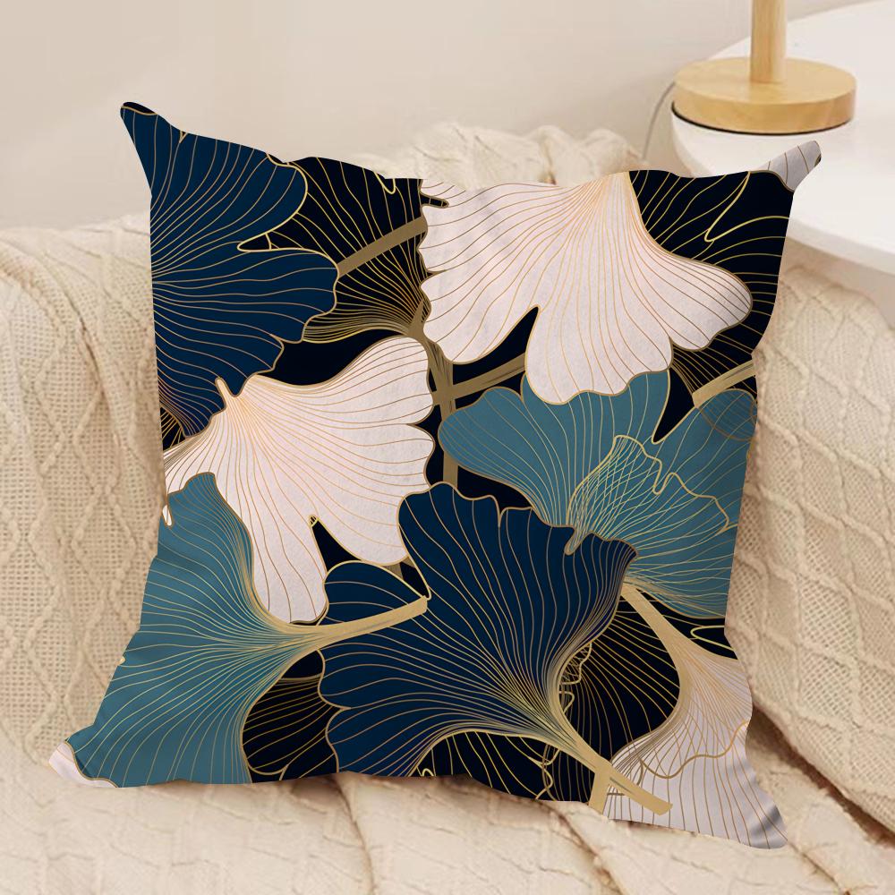Chinese Style Ginkgo Leaf Cushion Cover Silky Short Plush Invisible Zipper Dustproof Sofa Pillow Case for Home Decor
