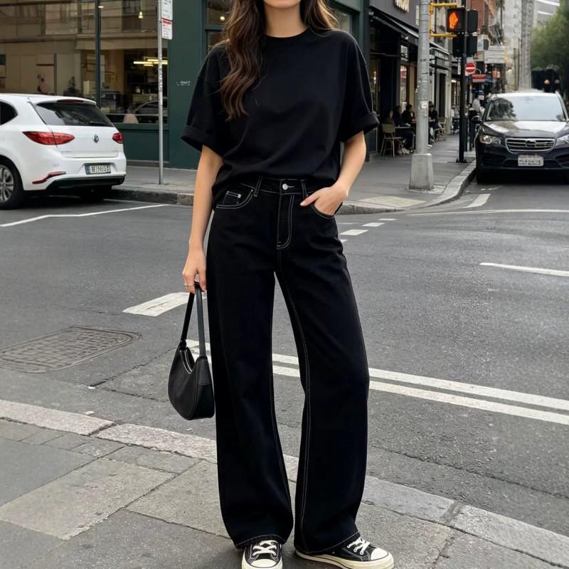 Womens Straight Leg Jeans High Waist Loose Vintage Denim Pants Casual Wear
