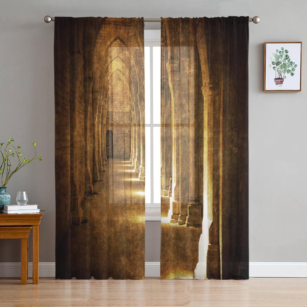 Islam Building Morocco Sheer Curtain for Living Room for Window Blinds Bedroom Drape Kitchen Cortinas Hall Drapes