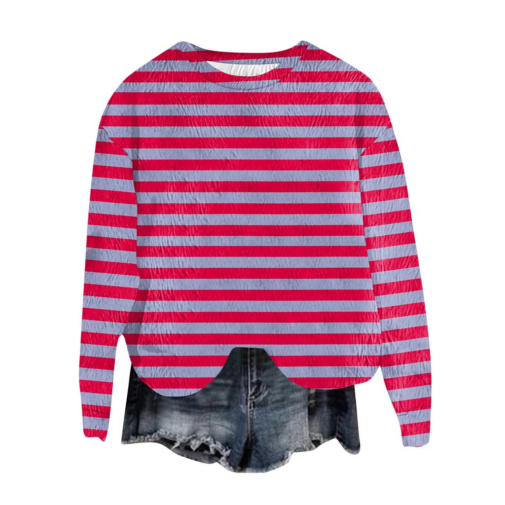 Women's Fashion Round Neck Pullover Top Long Sleeve Tee Printed Sweatshirt