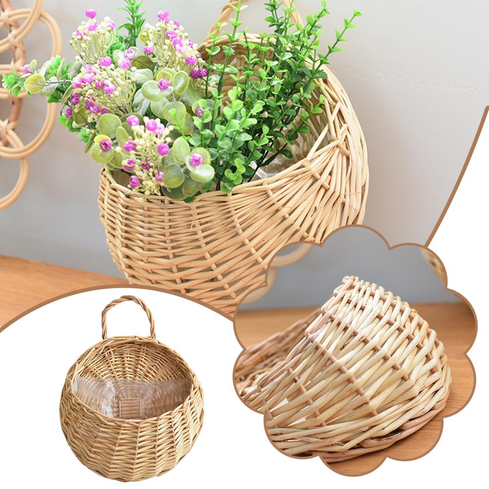 Rattan Wall Hanging Flower Pot Wicker Hanging Baskets Outdoor Storage Planters for Indoor Plants Vintage Decor Artistic Basket
