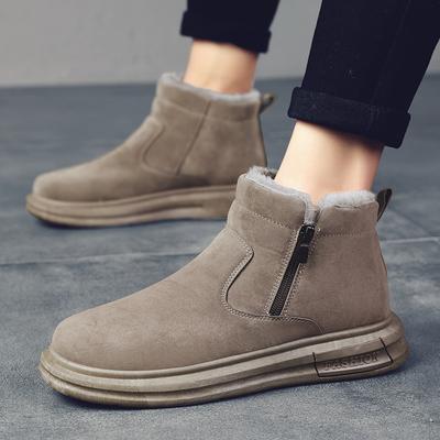 Men's Shoes Autumn and Winter New Velvet High-top Shoes Fashionable Outdoor Casual Shoes Warm Snow Boots Trendy Side Zipper Cotton Shoes