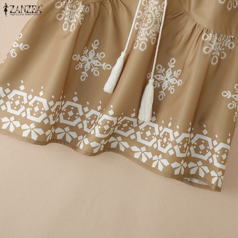 ZANZEA Women Casual Round Neck Loose Short Sleeve Summer Print Blouse
