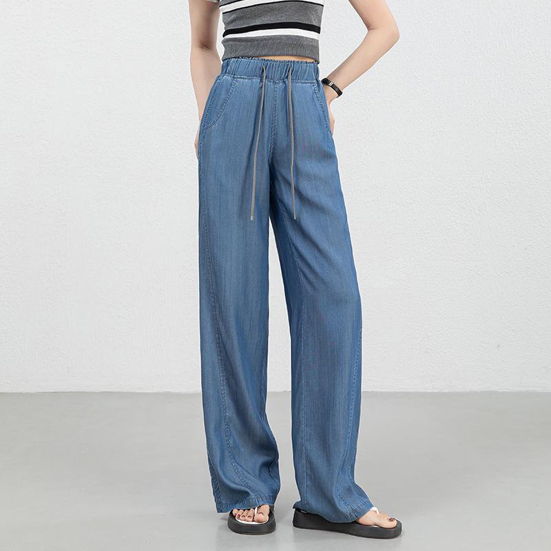 

Elastic High-Waisted Tie-Waist Ice Silk Wide-Leg Pants for Women (Summer 2026) 2XL синий