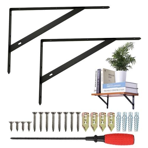 BELSUS URIS Fixed Shelf Brackets, 30cm [Weight-Tested, Product Insurance Included, Screwdriver Included] Stylish Iron L-Shaped Shelf Brackets, Set of