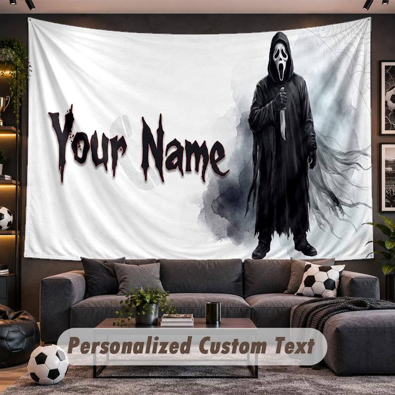 Scream Ghostface Personalized Tapestry Support Custom Name, Wall Art Home Decoration