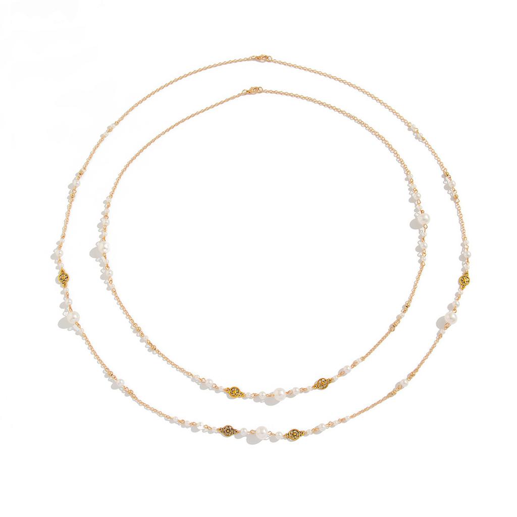 Temperament Imitation Pearl Stacked Long Necklace Women's Retro Ethnic Wind Star-shaped Fringed Sweater Chain