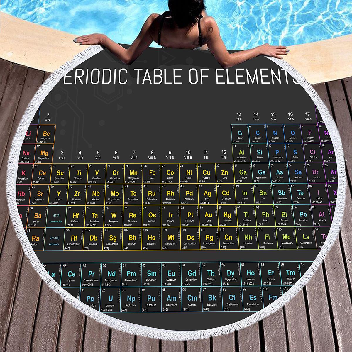 Textilien Periodic Table Of Elements Round Beach Towel,Chemistry Theme Beach Blanket,Geometry Science Absorbent Quick-Drying Pool Towels