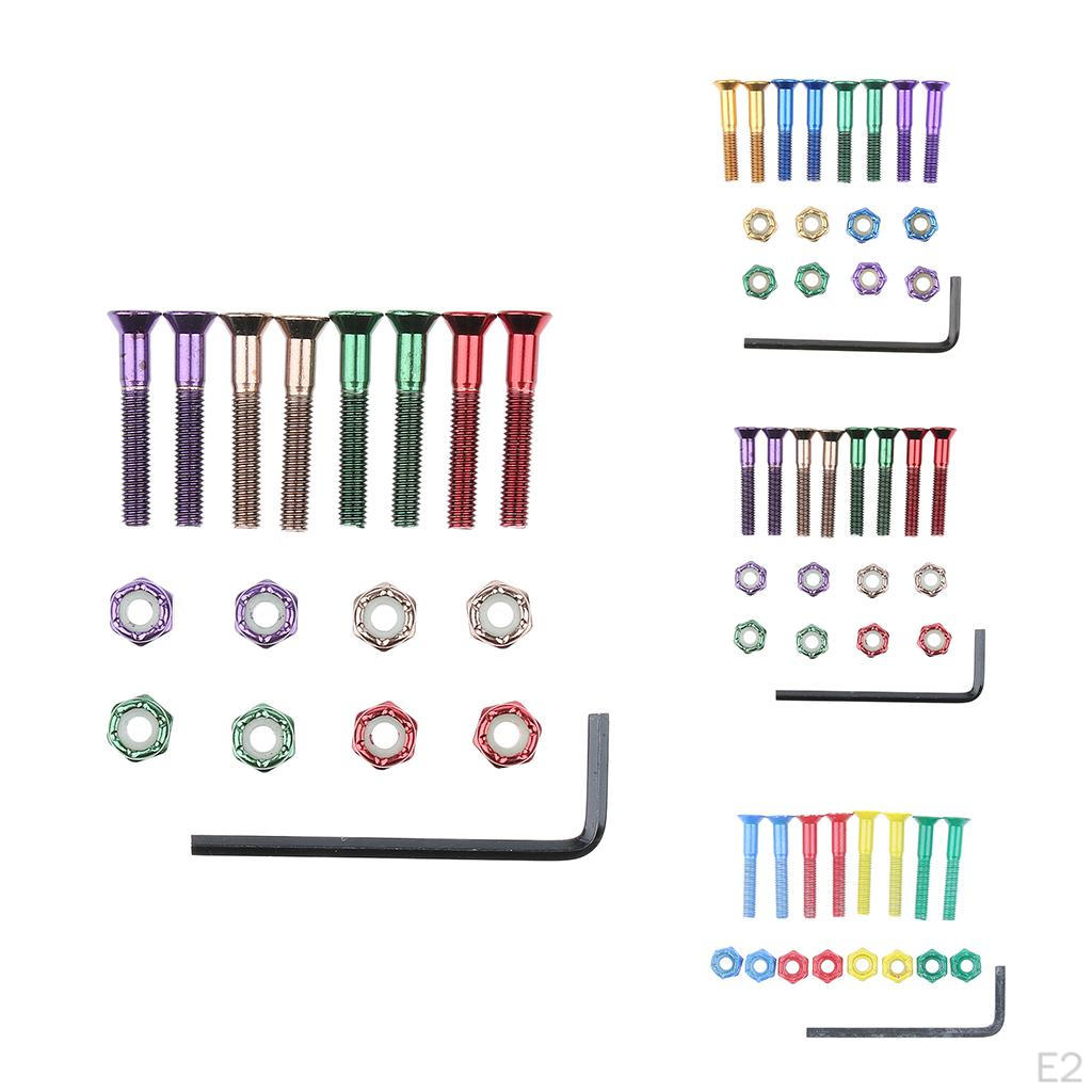 8pcs Flat Head Replacement Skateboard Truck Longboard Mounting Screws Bolts Nuts Repair Kit