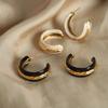 Hong Kong Style Hammered Titanium Steel Gold-Plated C-Shaped Earrings with Drip Glaze Design