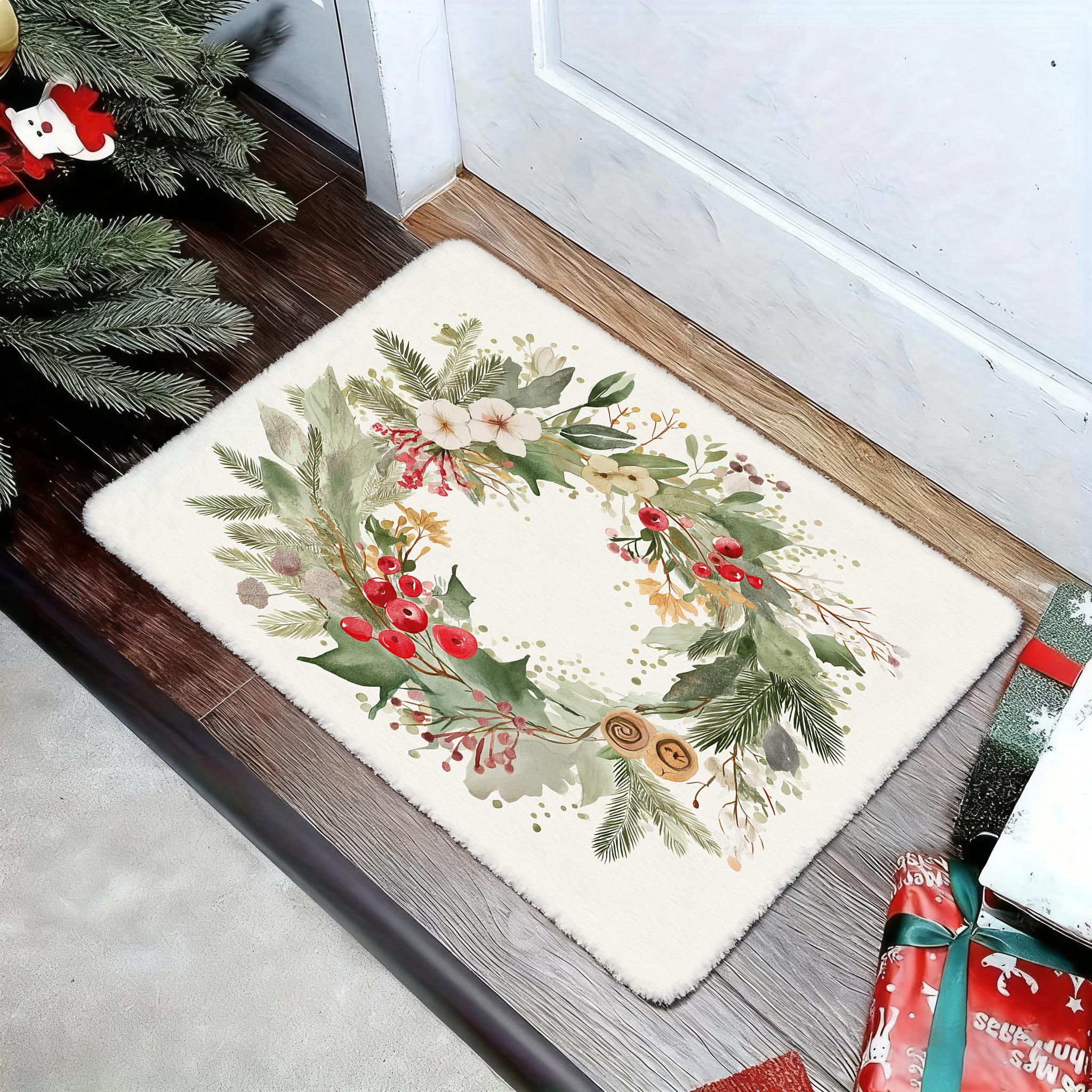 

A Round Christmas Doormat With Santa And Snowmenhome Decor Bedroom Living Room Entryway Floor Mat Kitchen Bathroom Carpet 60X40CM