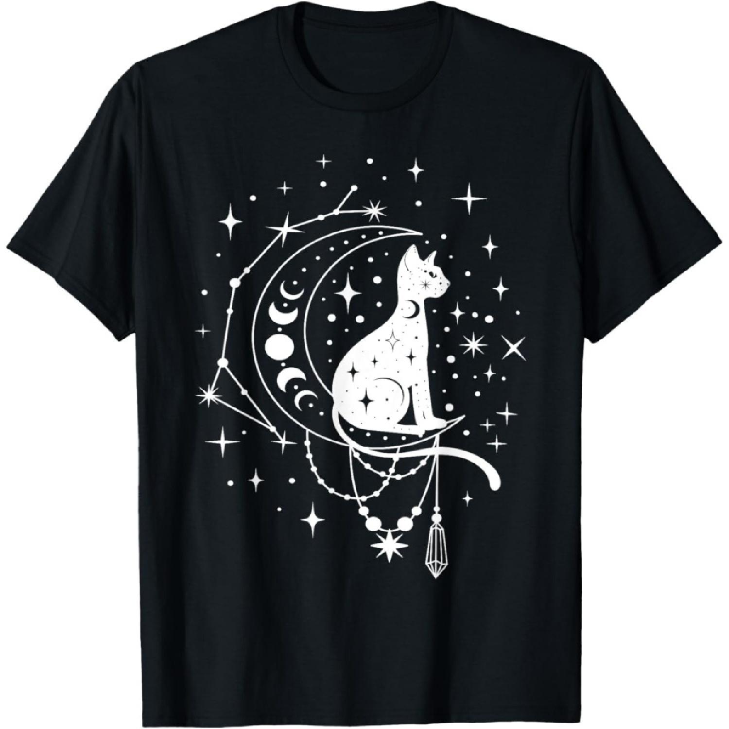 Celestial Cat, Crescent Moon, Star Constellation, Astrology T-Shirt S