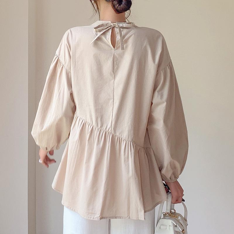 Spring and Autumn Women's Shirt Design Sense Solid Color Loose Irregular Pure Cotton Women's Shirt